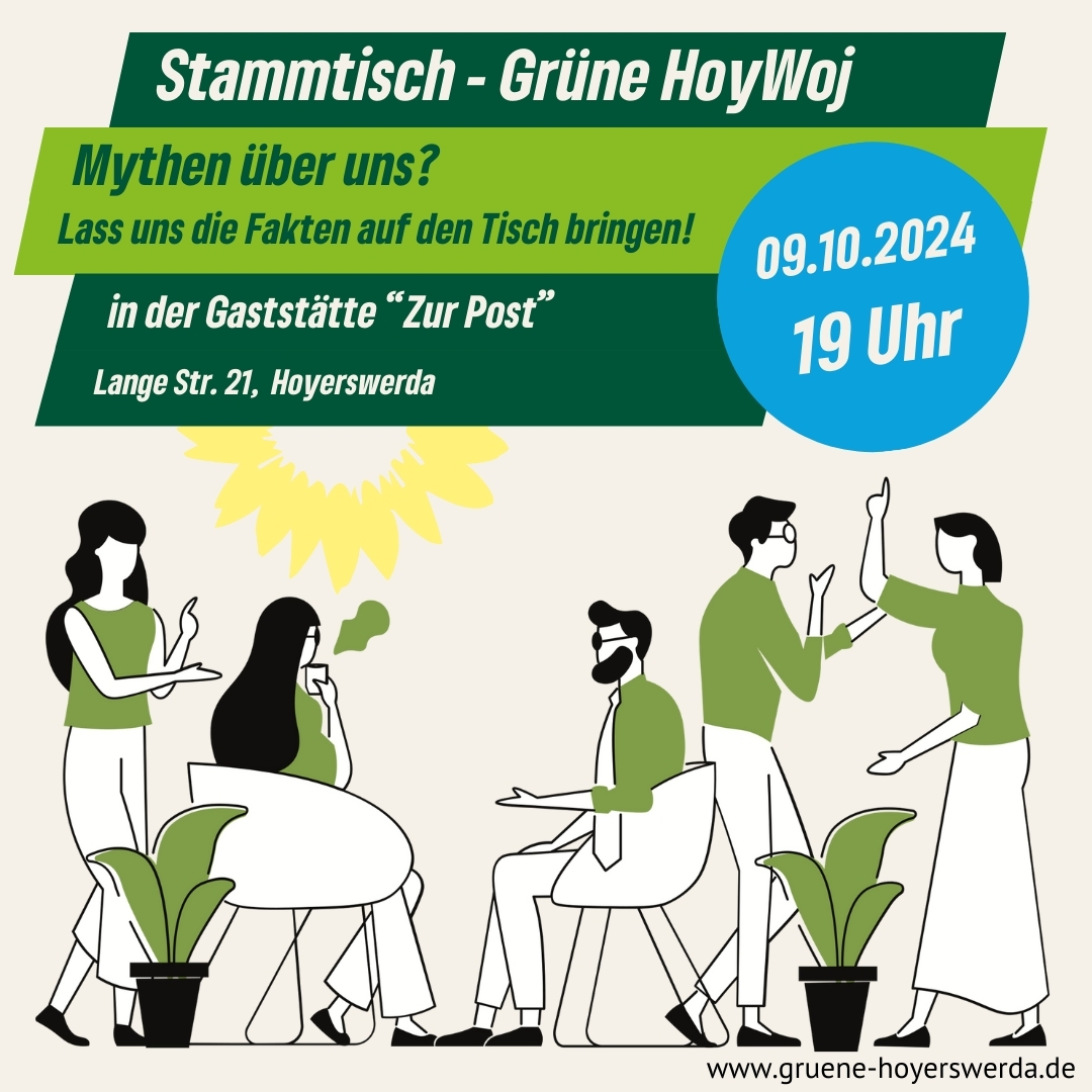 Einladung zum 44. GRÜNEN Stammtisch in Hoyerswerda - 9. Oktober 2024
